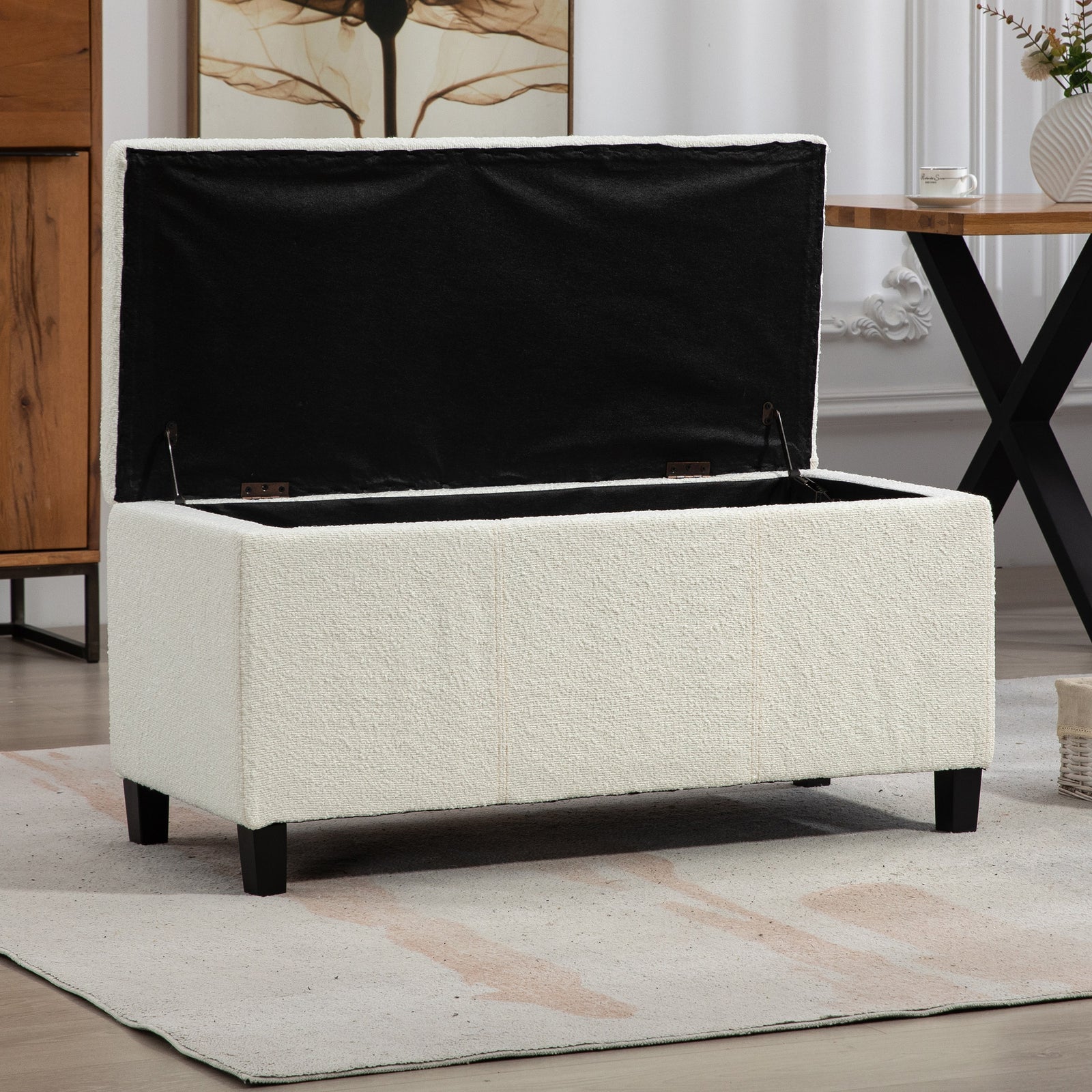 Sherman Boucle Fabric Storage Ottoman - Cream | Cream