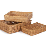 Wicker Straight Sided Rectangular Tray | Set-of-3 | Brown