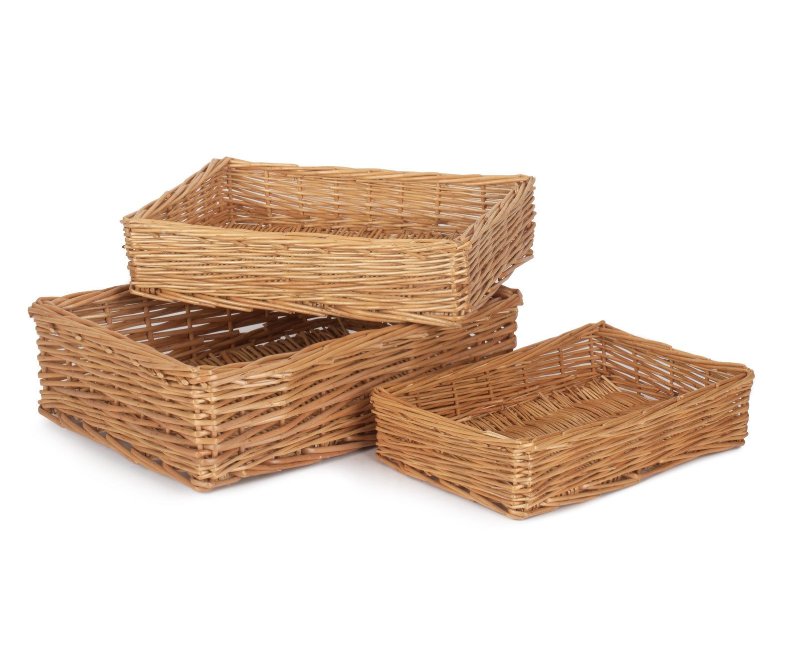 Wicker Straight Sided Rectangular Tray | Set-of-3 | Brown