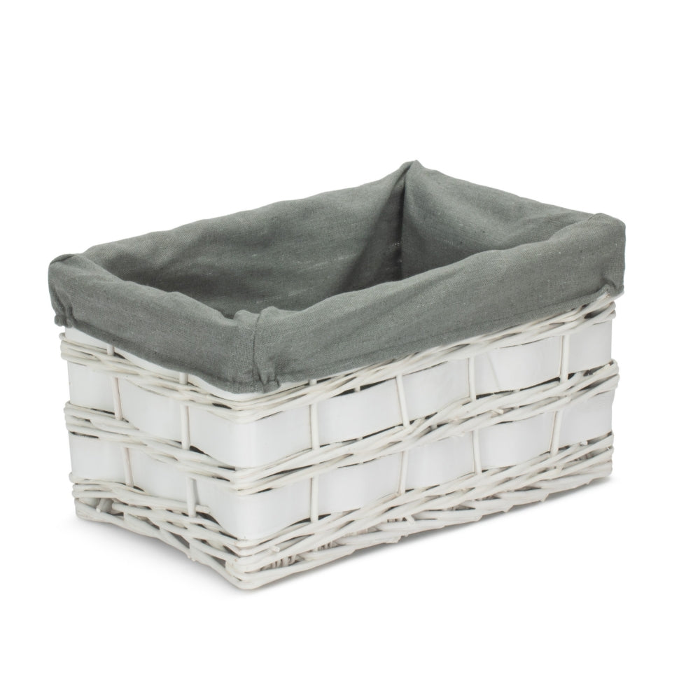 White Grey Lined Scandi Storage Basket With Grey Lining | Small