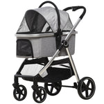 One-click Foldable Pet Stroller W/ Storage Basket, For Small Pets - Grey