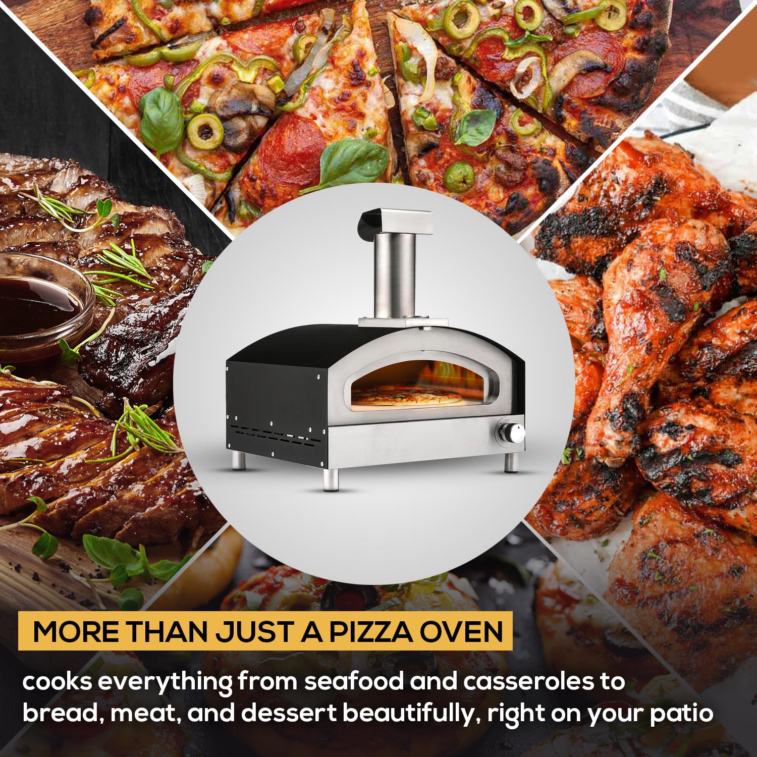 Gas Powered 13" Pizza Oven W/ Pizza Stone Base & Pizza Paddle Black/silver