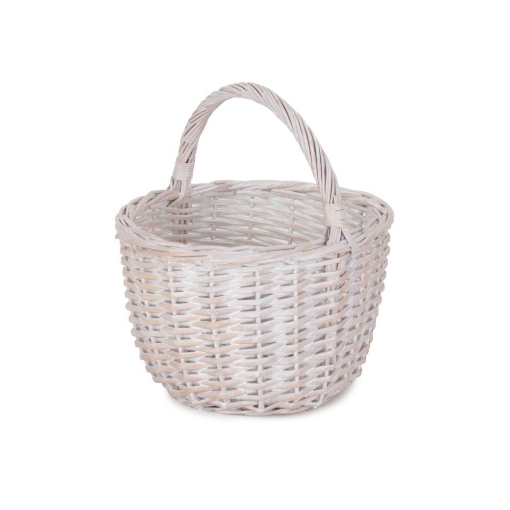 Red Hamper Wicker Round White Wash Shopping Basket