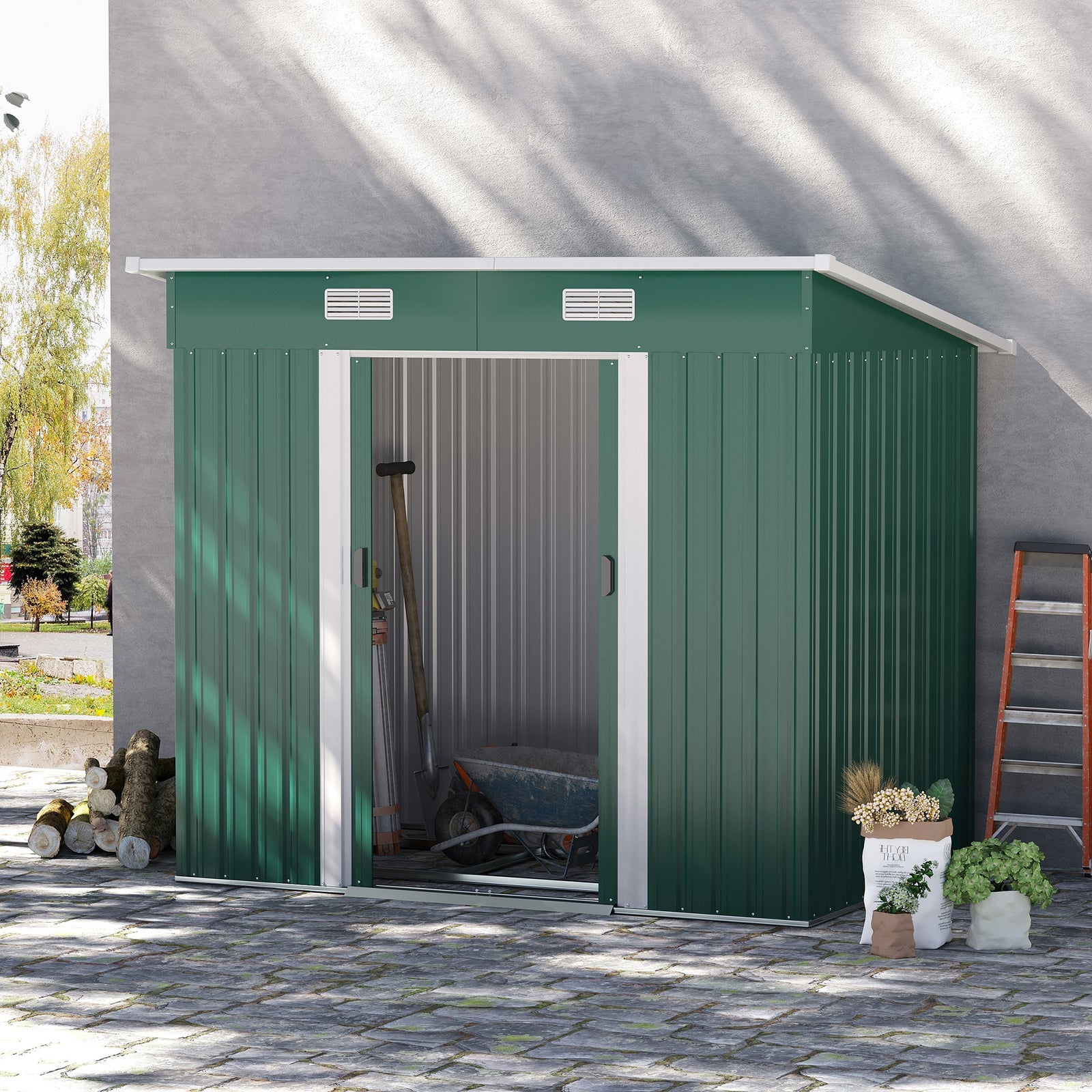 7 X 4ft Outdoor Garden Storage Shed For Backyard Patio | Green