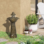 Outsunny 2-tier Outdoor Waterfall Fountain With Electric Pump, Brown