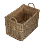 Wicker Antique Wash Rectangular Hessian Lined Basket | Large | Brown