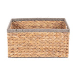 Water Hyacinth With Grey Rope Border Rectangular Storage Basket | Large | Brown