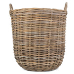 Cordura Lined Tall Round Fireside Grey Rattan Log Basket | Large | Brown