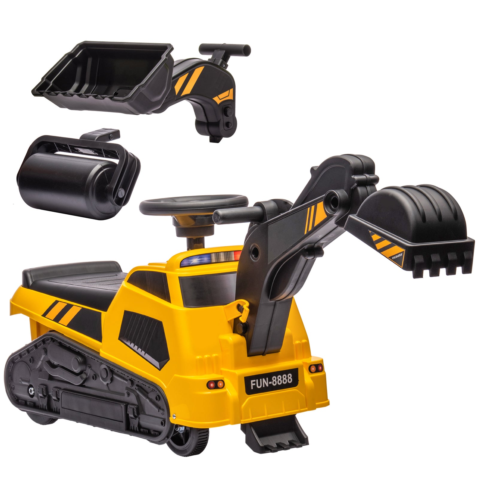 3 In 1 Ride On Excavator, Bulldozer, Road Roller No Power W/ Music