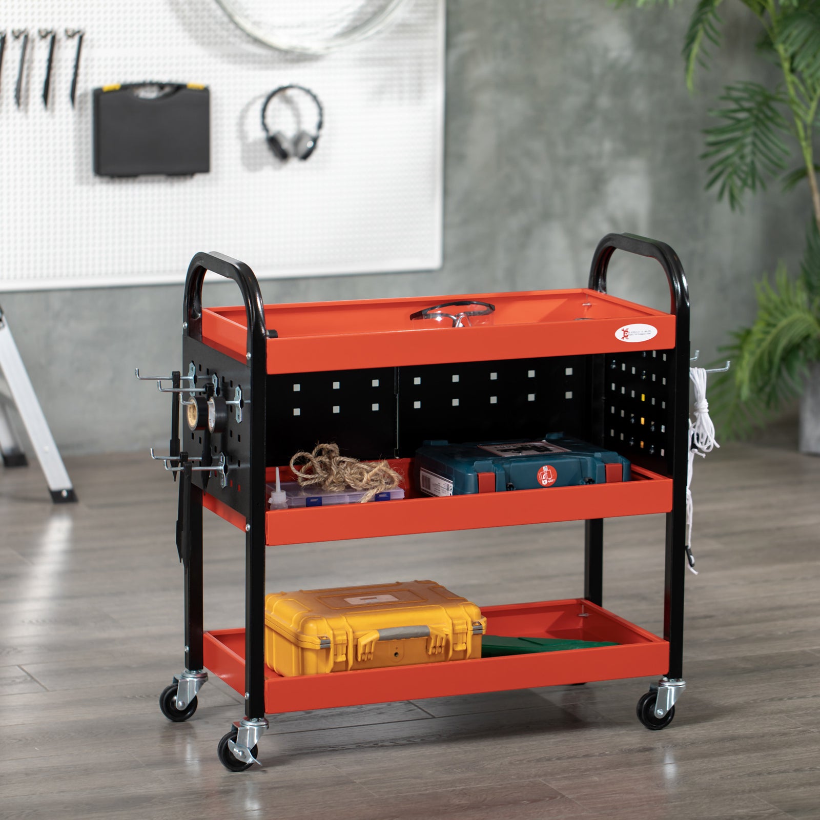 3 Tier Rolling Tool Cart, Steel Utility