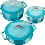 Cast Iron Casserole Set Of 3 20 Cm 26cm & 28cm / 2.8l 4.3l & 5.8l Dishes Oven Proof Enamelled Cast Iron Pans With Lids | Blue