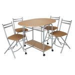 Stowaway Dining Set 4 Folding Chairs Oak And Silver Compact Design