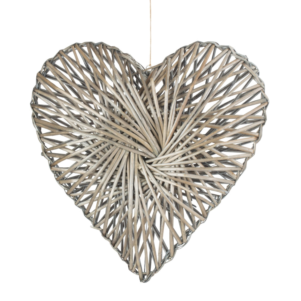 Wicker Heart Wreath Grey Wash Finish | Large