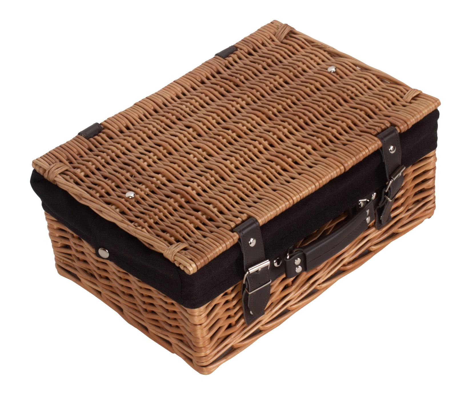 Wicker Double Steamed 36cm Picnic Basket | Black