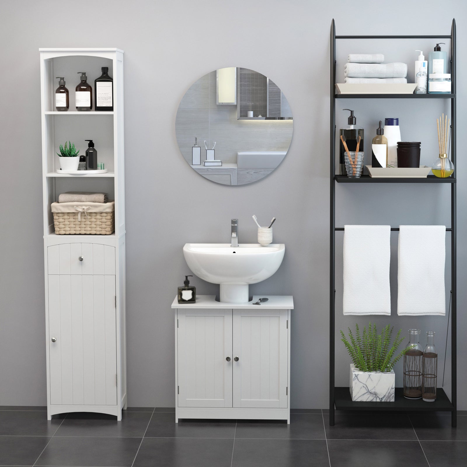 Basin Sink Vanity Cabinet Toilet Bathroom Shelf Door Storage