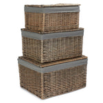 Antique Wash Cotton Lined Storage Basket | Set-of-3 | Gray