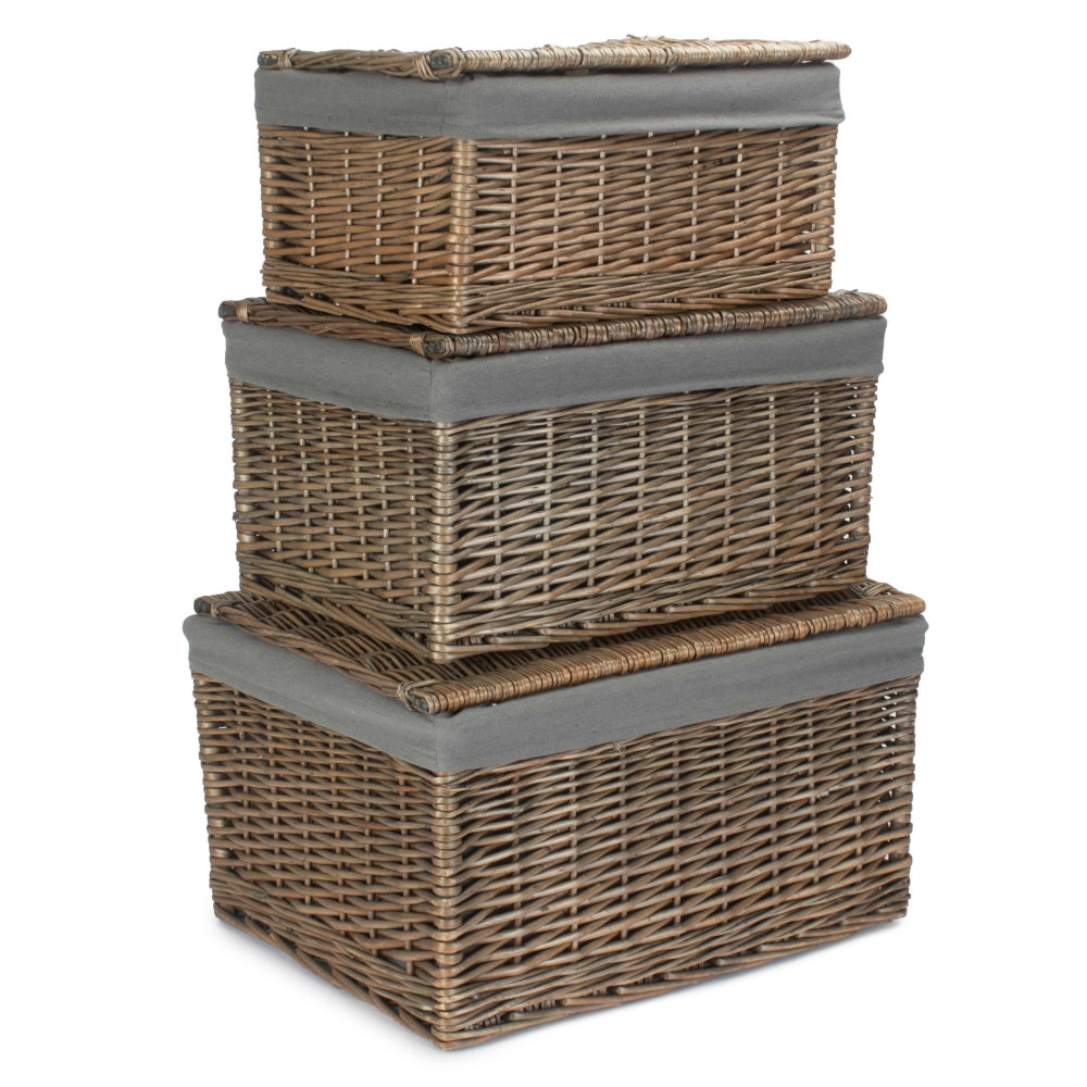 Antique Wash Cotton Lined Storage Basket | Set-of-3 | Gray