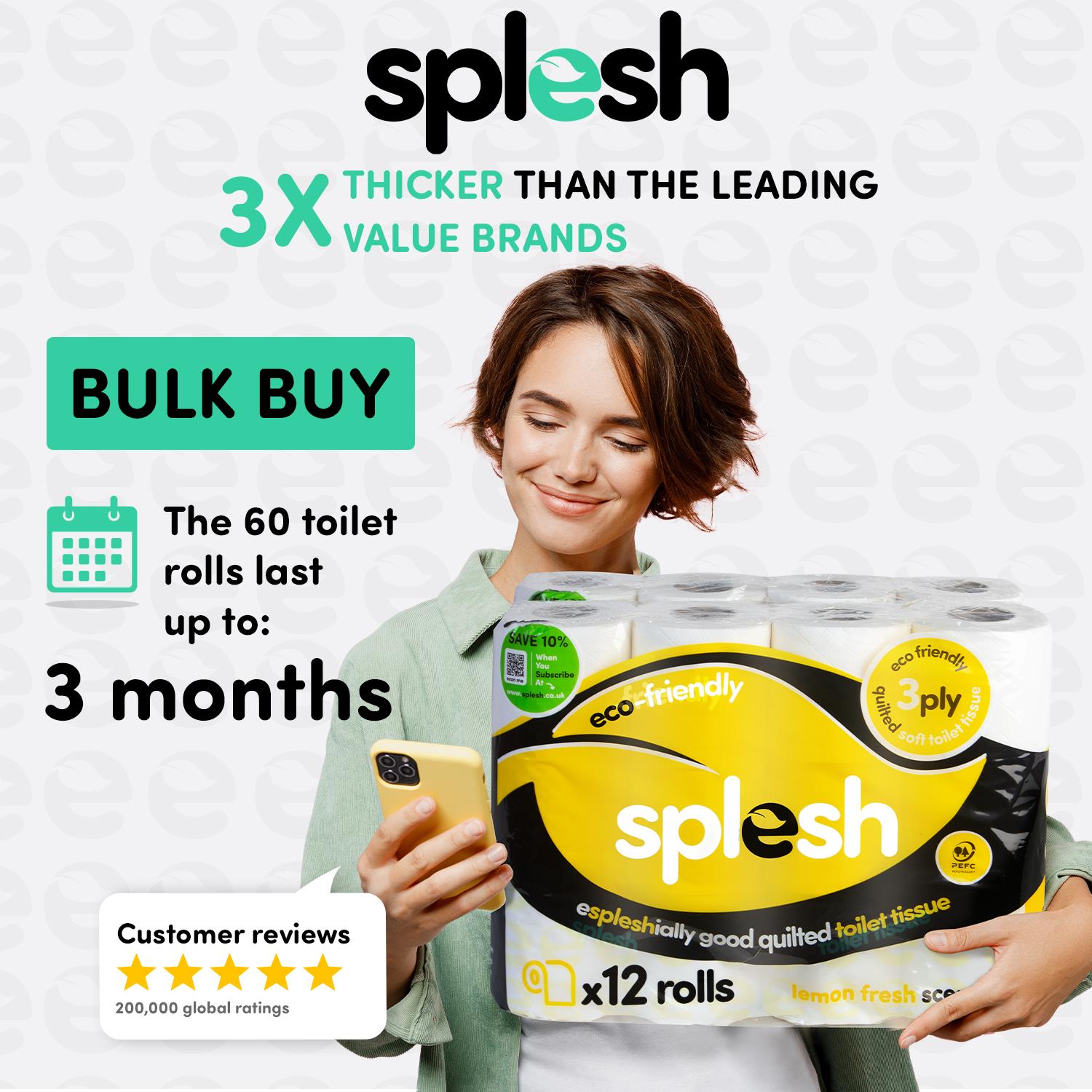 Splesh Toilet Roll Soft & Quilted Eco-friendly, Lemon, 60 Rolls