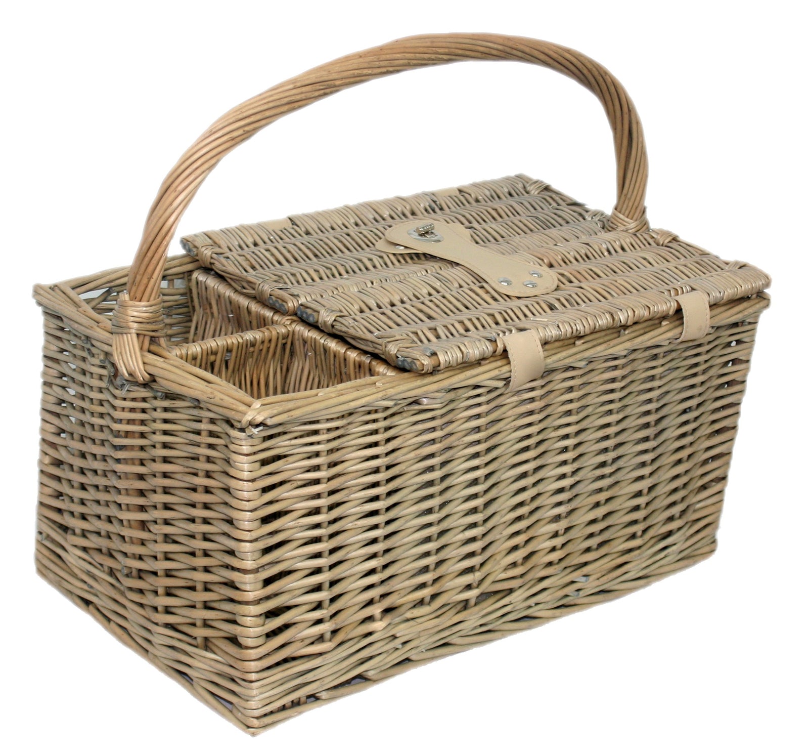 Wicker Double Lidded Fitted Picnic Basket | 2-Person | White