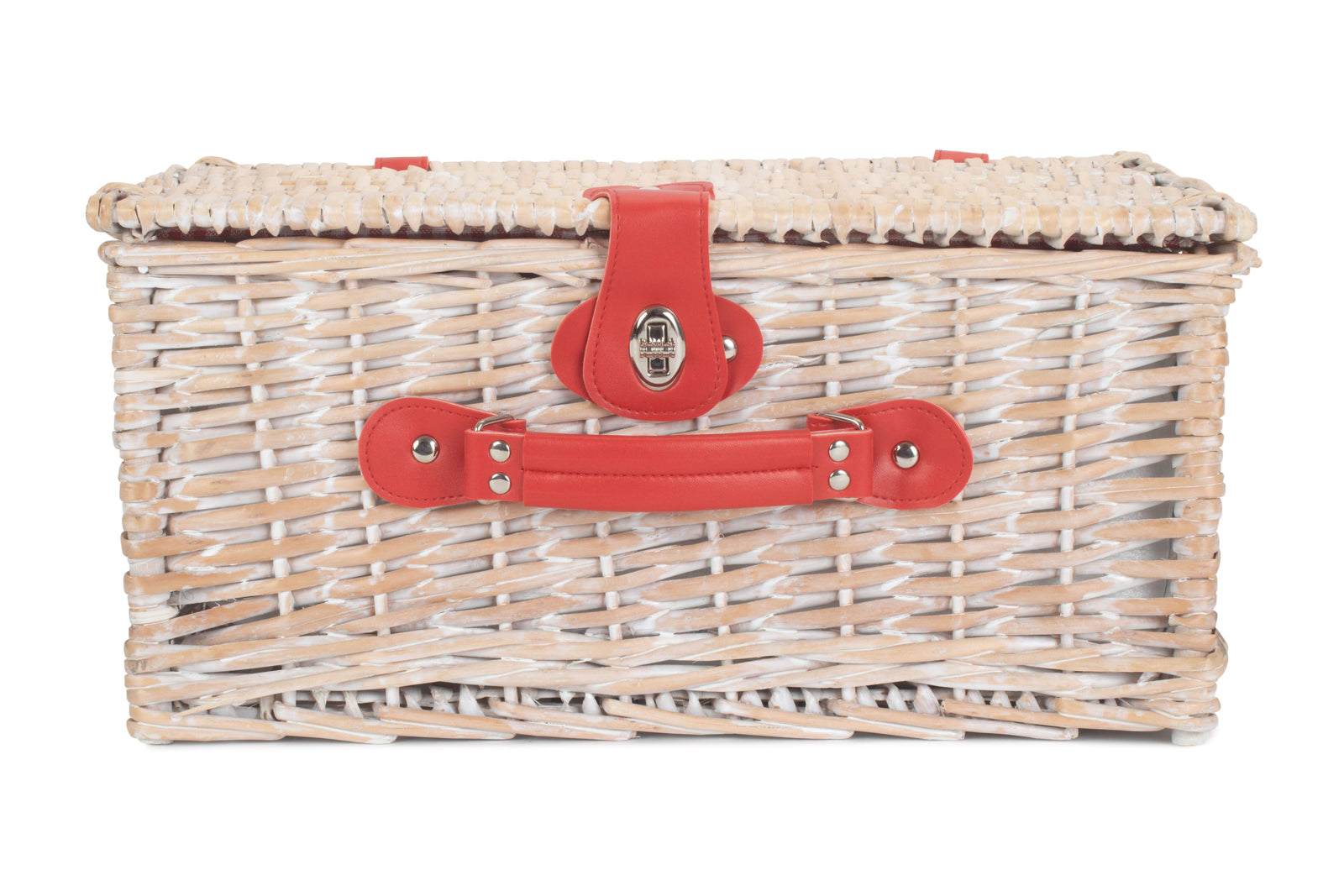 Gingham 2 Person Fitted Picnic Wicker Basket | Red