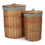 Light Steamed Round Linen Basket With Grey Sage Lining | Large