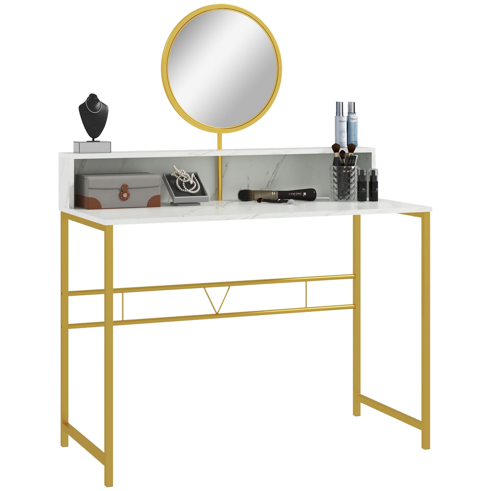 Dressing Table Vanity Makeup Desk W/ Faux Marble Steel Frame