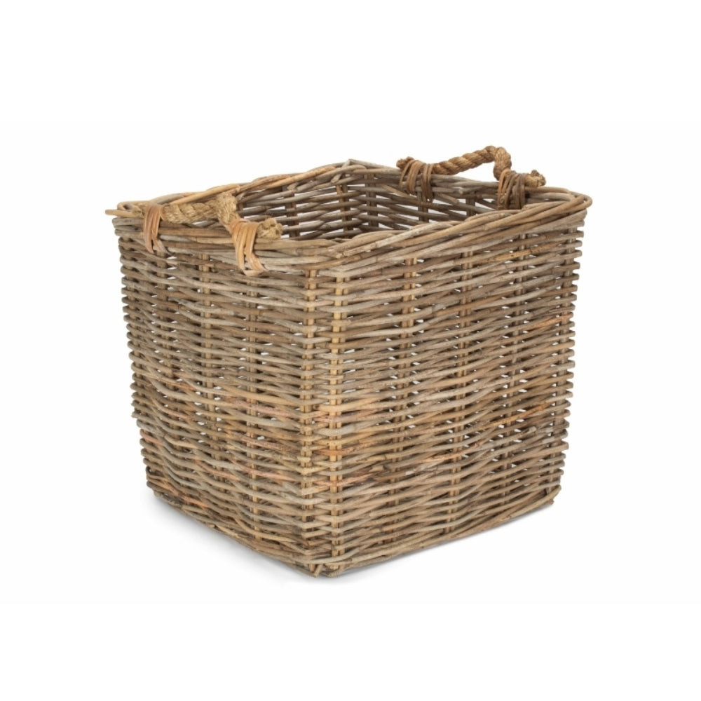 Square Grey Rattan Log Basket | Medium | Brown