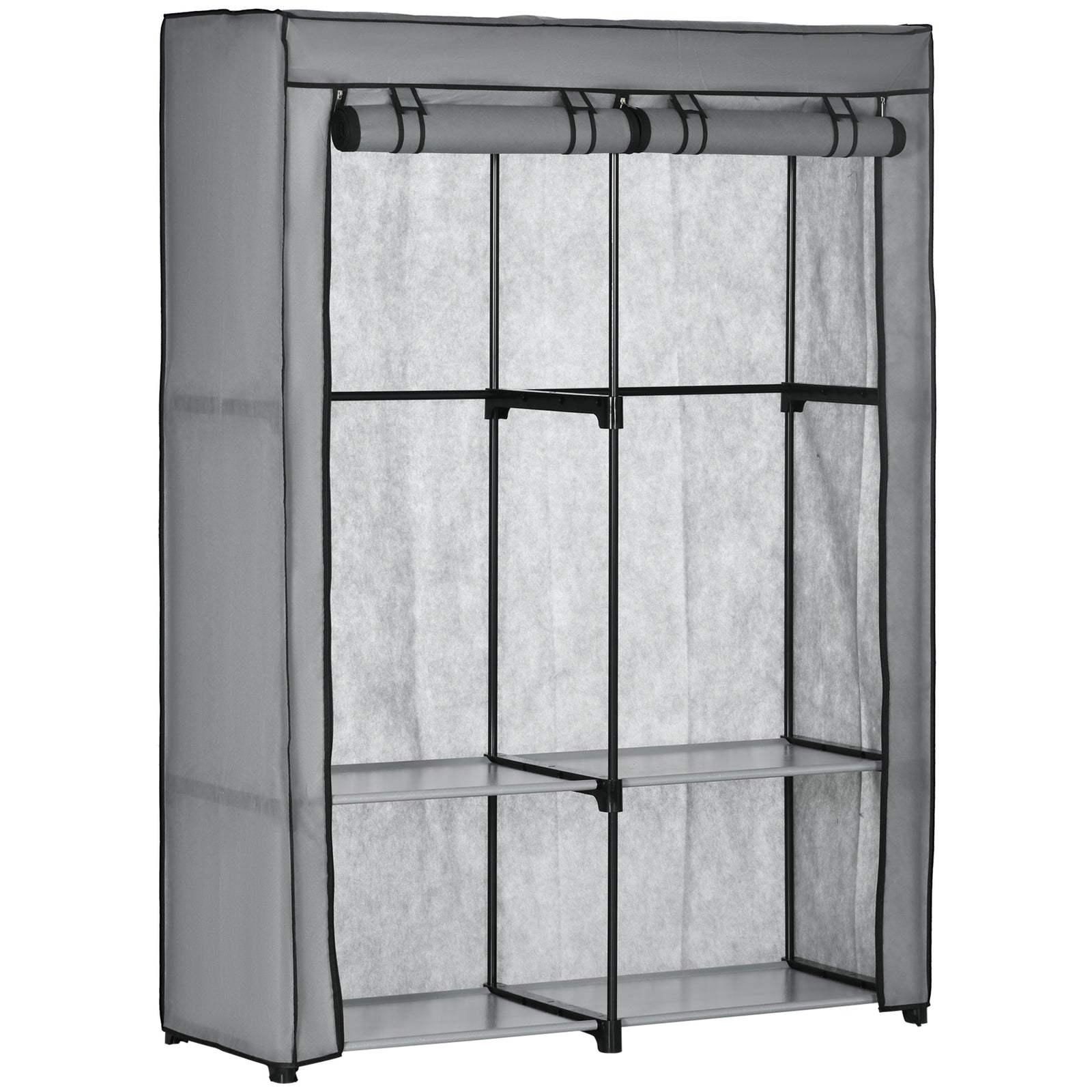 Fabric Wardrobe 4 Shelves 2 Hanging Rails Foldable Closets