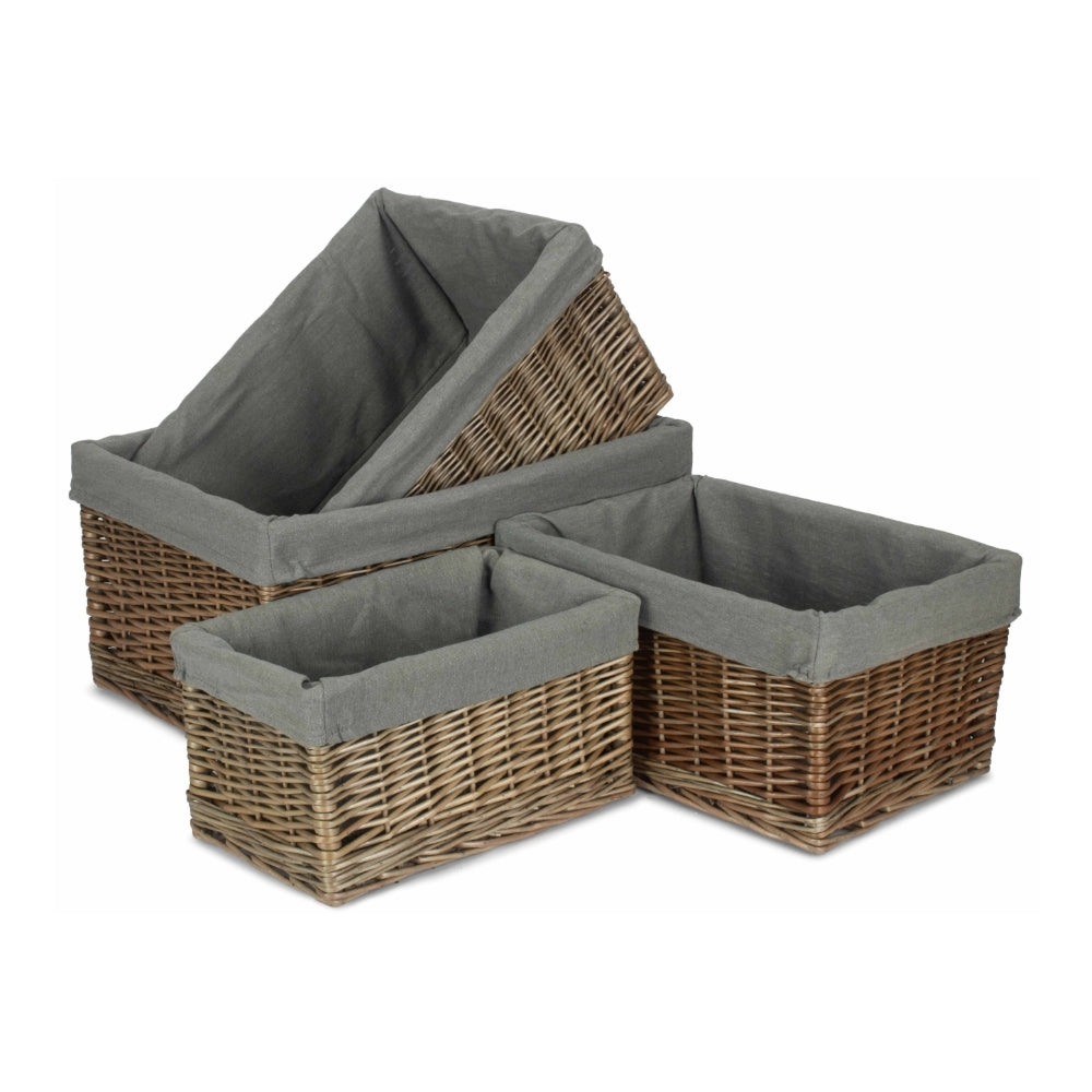 Antique Wash Grey Cotton Grey Lined Willow Storage Baskets | Set-of-4 | Gray