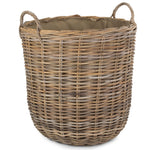 Cordura Lined Tall Round Fireside Grey Rattan Log Basket | Large | Brown