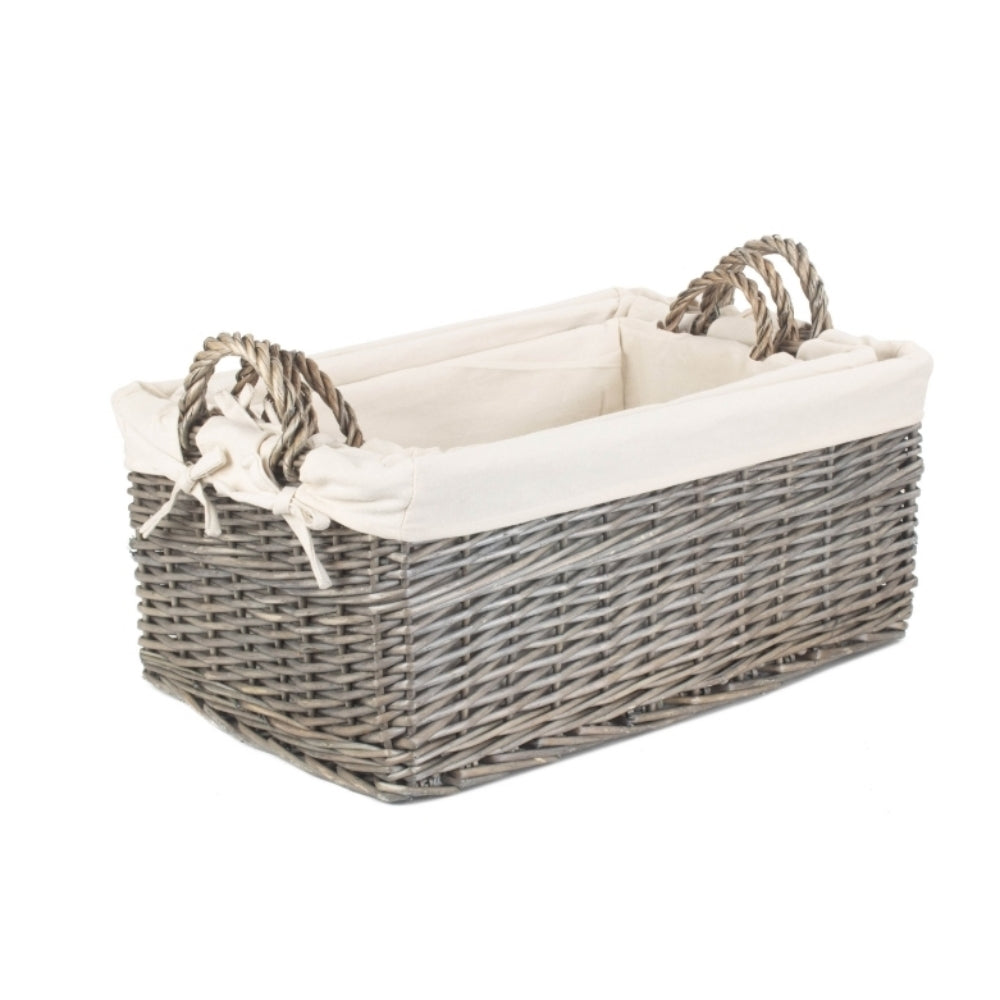 Red Hamper Wicker Shallow Lined Antique Wash Storage Basket