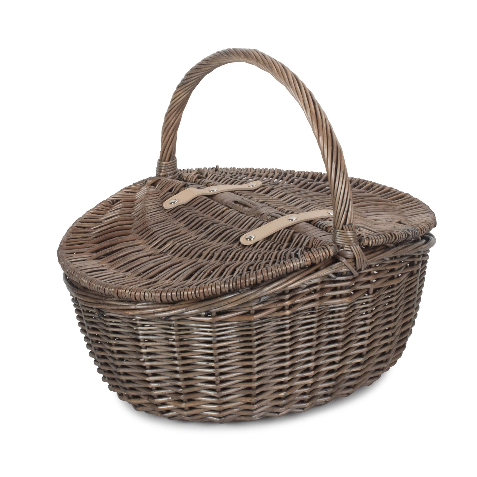 Wicker Antique Wash Finish Oval Picnic Basket | Gray