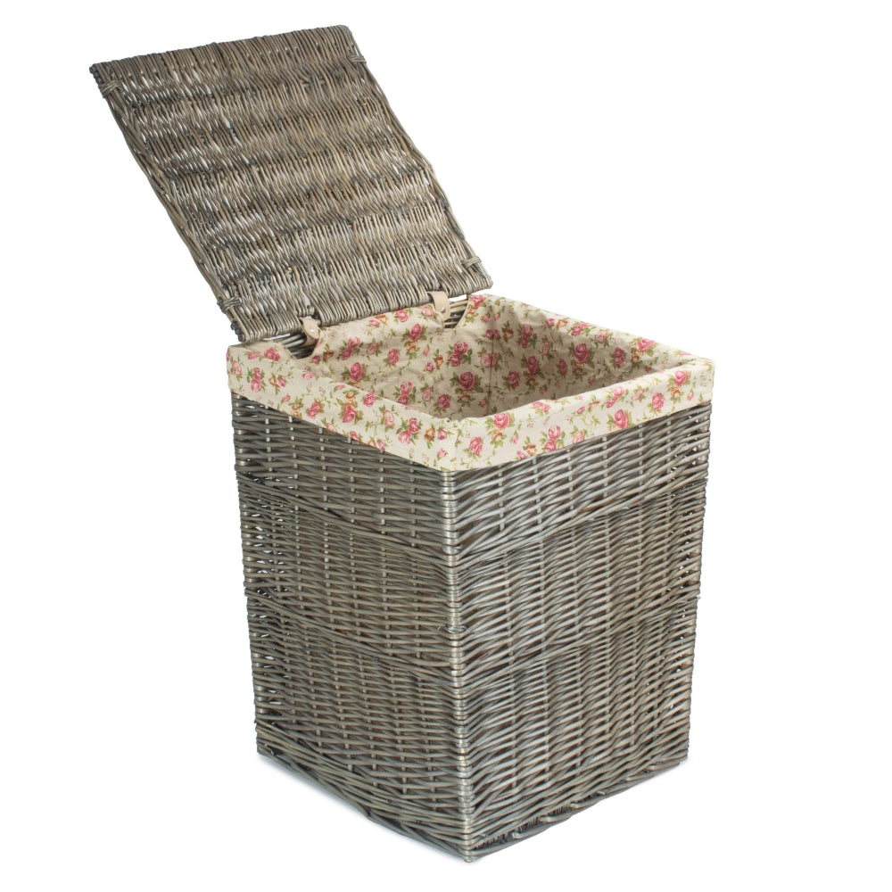 Red Hamper Antique Wash Wicker Square Laundry Basket With Rose Lining
