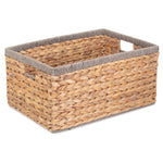 Water Hyacinth With Grey Rope Border Rectangular Storage Basket | Large | Brown