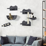 4pcs Wall Mounted Cat Tree Cat Wall Shelves W/ Scratching Post | Dark Gray