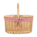 Wicker Red Check Lining Oval Picnic Basket