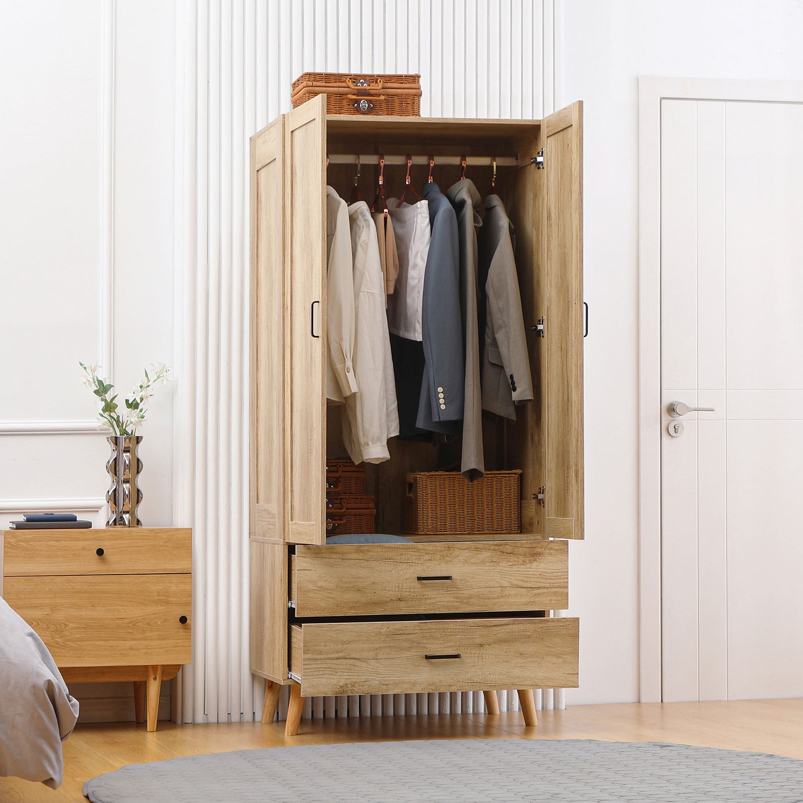 2 Door Wardrobe With 2 Drawers And Hanging Rail For Bedroom