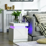 White Bedside Table, High Gloss Front Nightstand Led Light