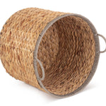 Round Water Hyacinth Basket With Grey Rope Border | Large | Brown