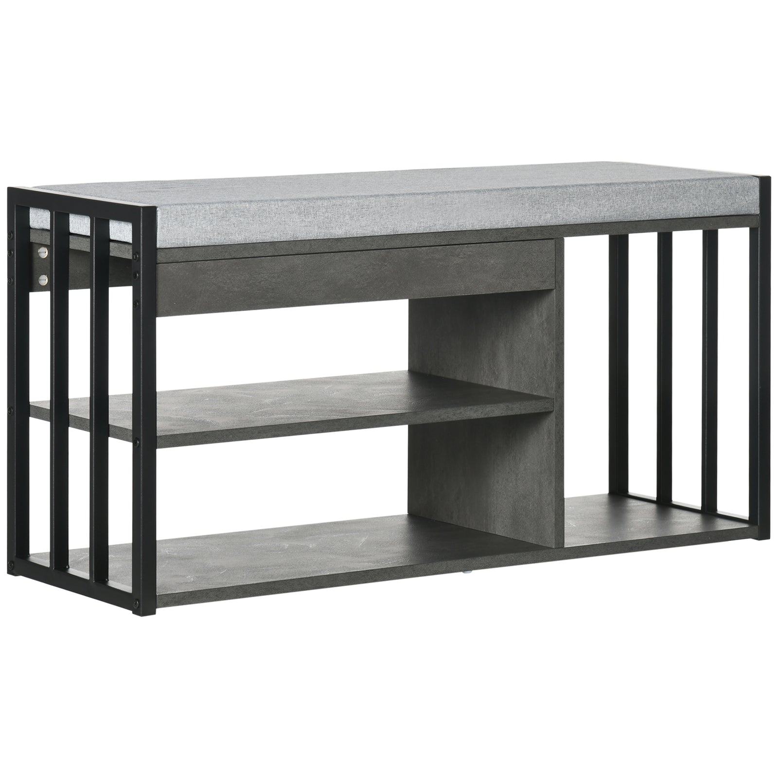 Upholstered Entryway Shoe Bench With Storage Open Shelves