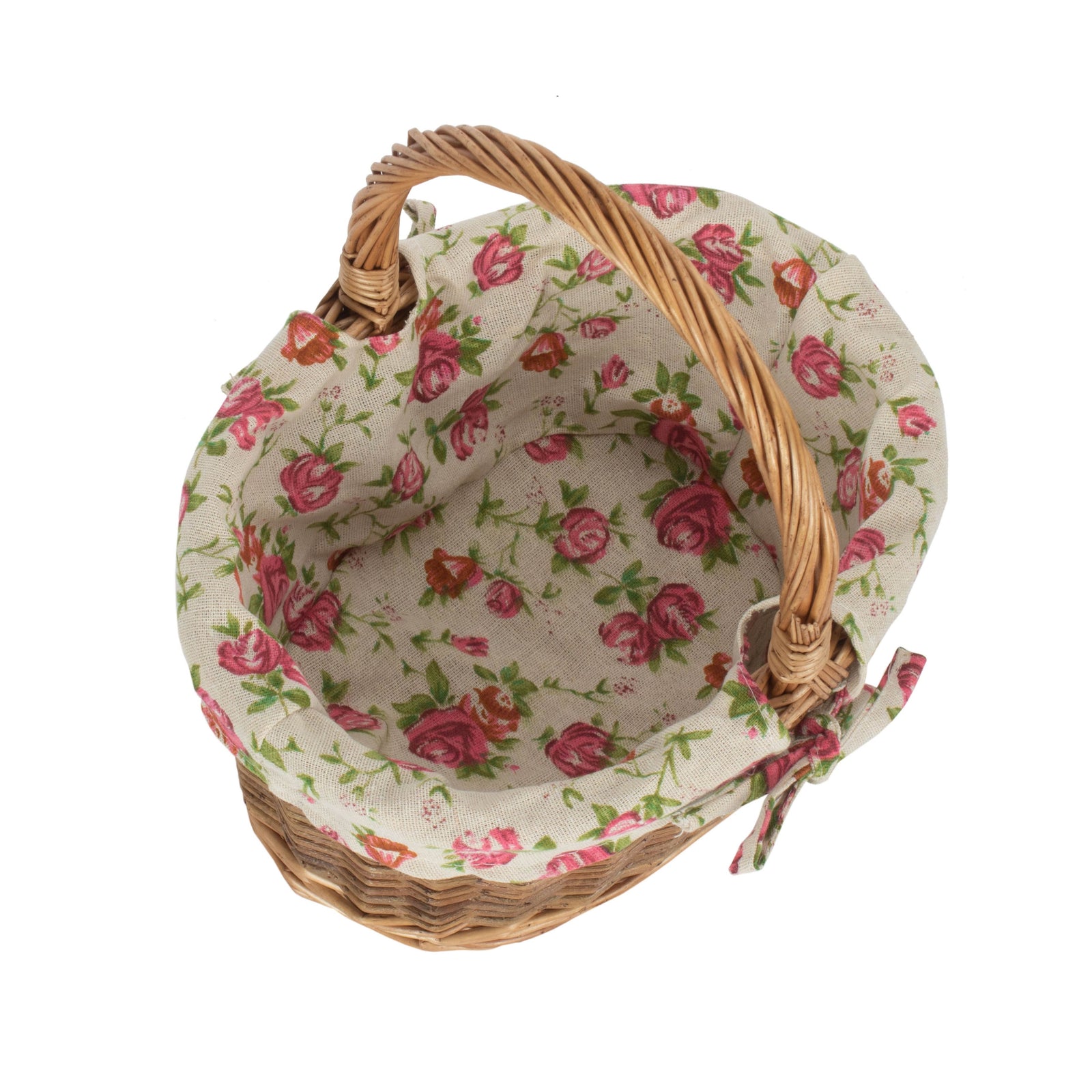 Garden Rose Lined Country Oval Wicker Shopping Basket | Small | Pink