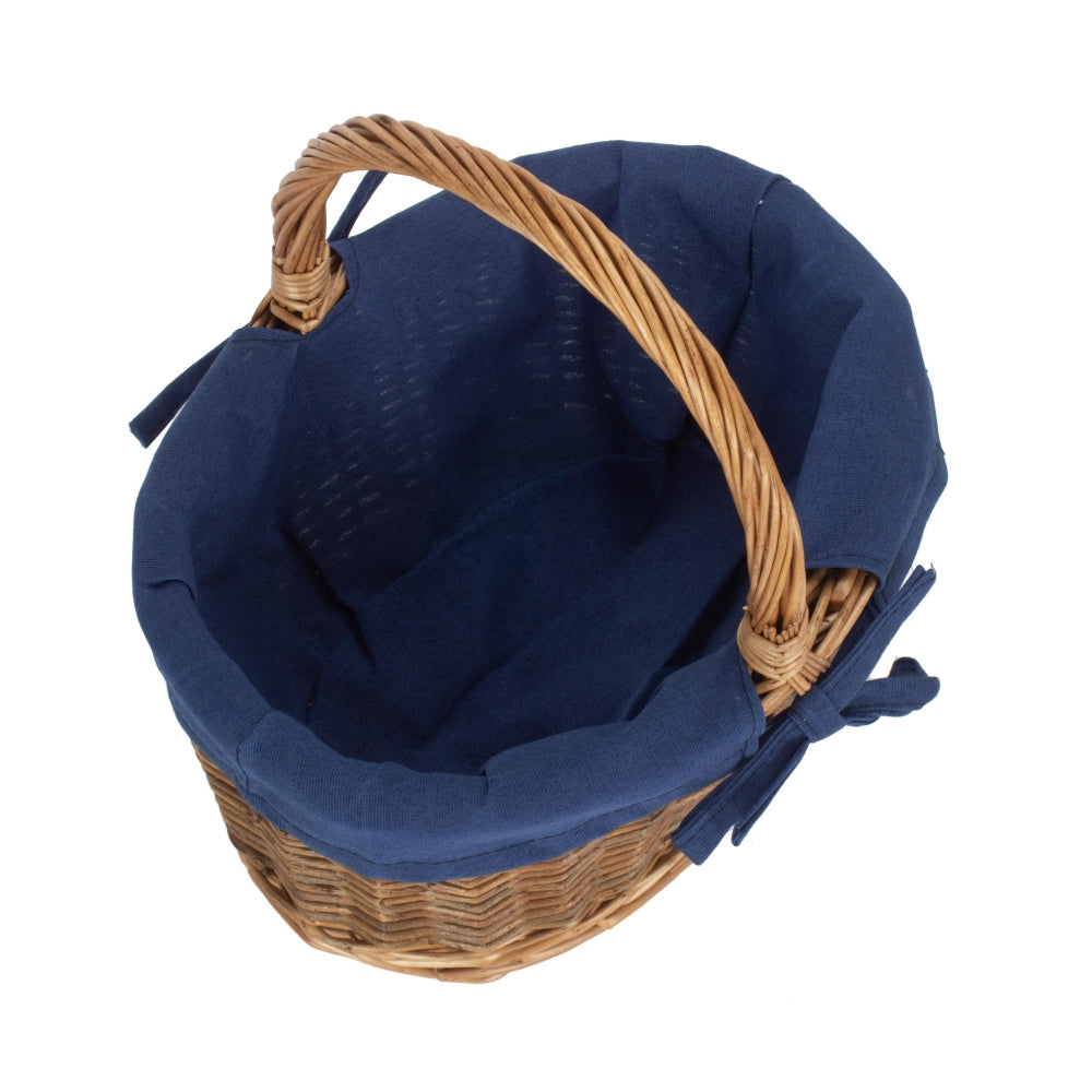 Red Hamper Navy Blue Lined Country Oval Wicker Shopping Basket
