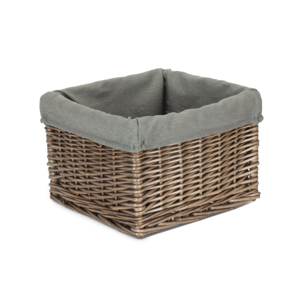 Square Antique Wash Grey Lined Storage Basket | Small | Gray