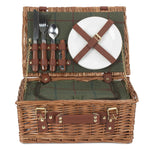 Green Tweed Classic Picnic Wicker Basket | 2-Person | Green