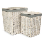 Square White Wash Laundry Hamper With Grey Sage Lining | Set-of-2