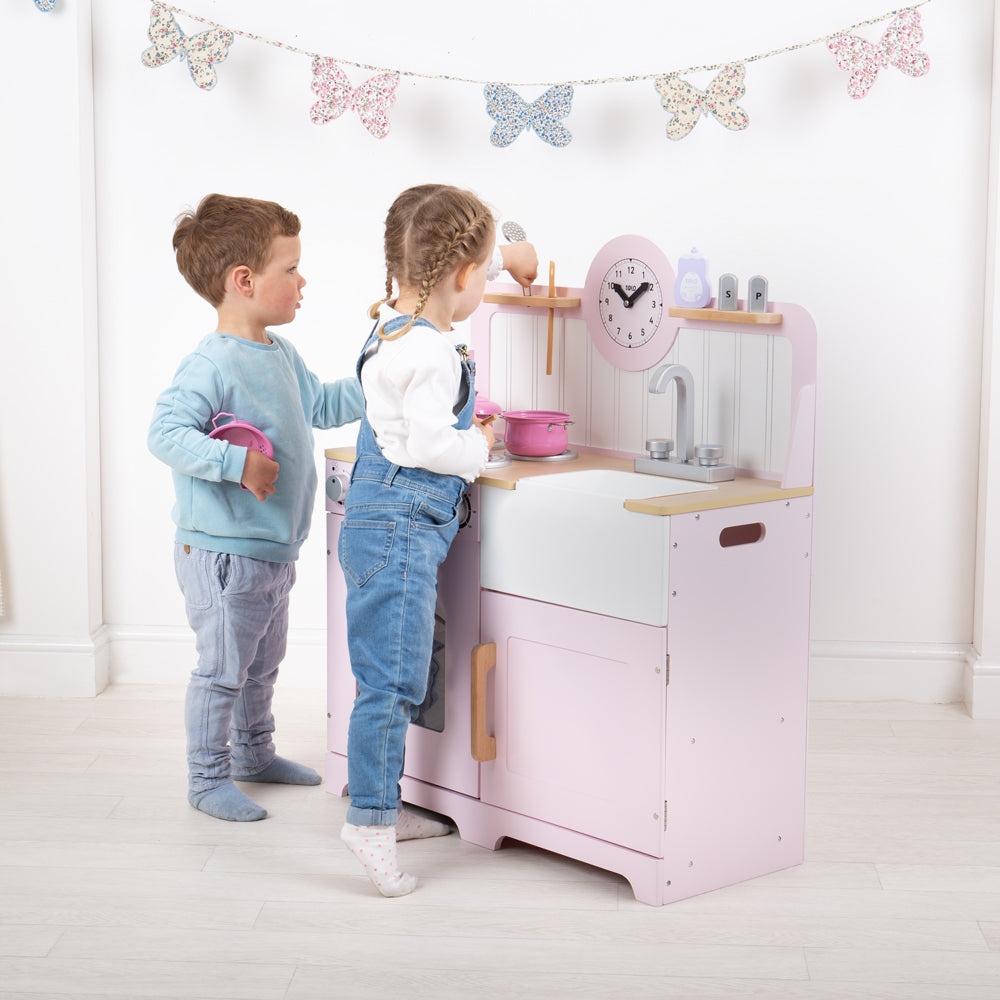 Pink Wooden Country Play Kitchen With Realistic Features