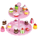 Wooden High Tea Playset, Features Two Tier Stand & 15 Cakes