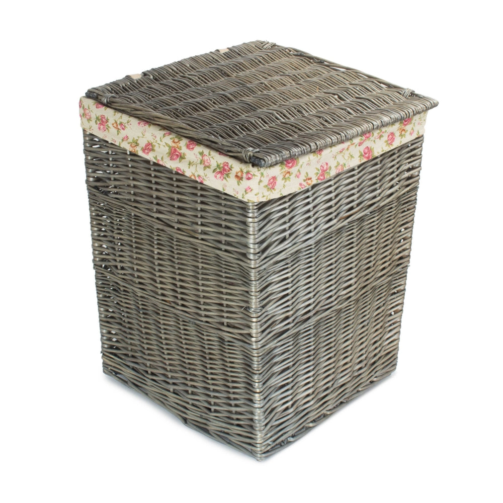 Red Hamper Antique Wash Wicker Square Laundry Basket With Rose Lining