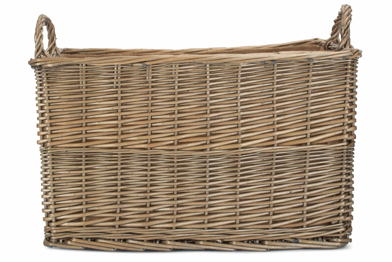 Wicker Antique Wash Rectangular Hessian Lined Basket | Large | Brown