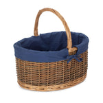 Red Hamper Navy Blue Lined Country Oval Wicker Shopping Basket